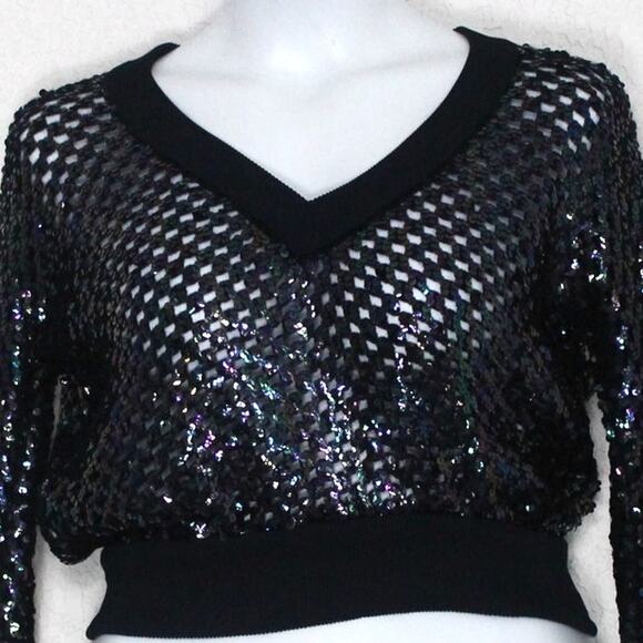 Vintage Anthony Muto AM/PM Sequin Knit Top Size M Iridescent Weaved Pattern - Picture 2 of 6